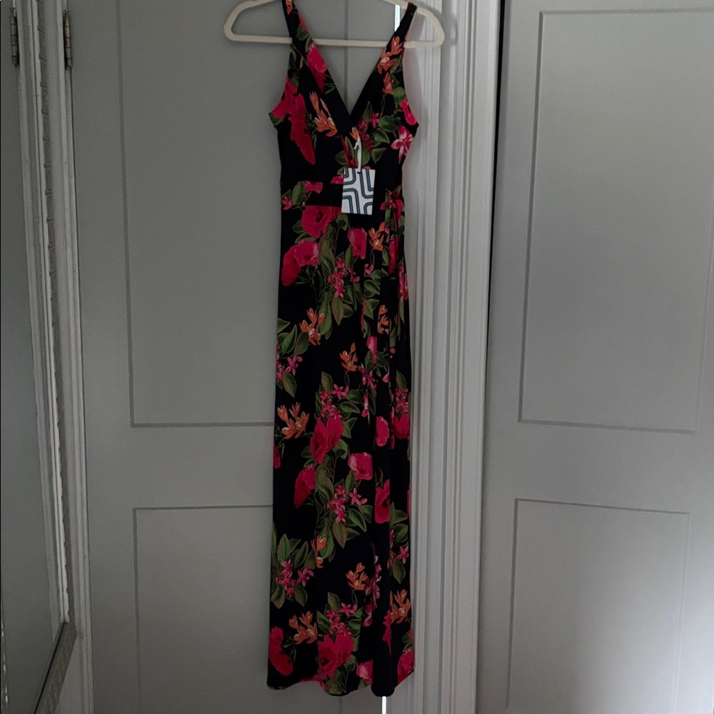 Floral Maxi Dress with Pink and Green Accents